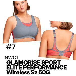 GLAMORISE SPORT ELITE Sz 50G NWOT MagicLift Orange Gray Sports Bra Wireless